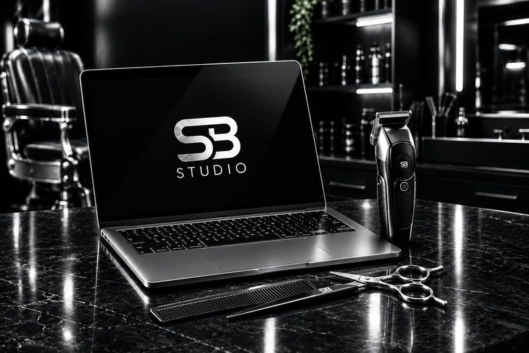 Notebook con máquina, tijera y peine